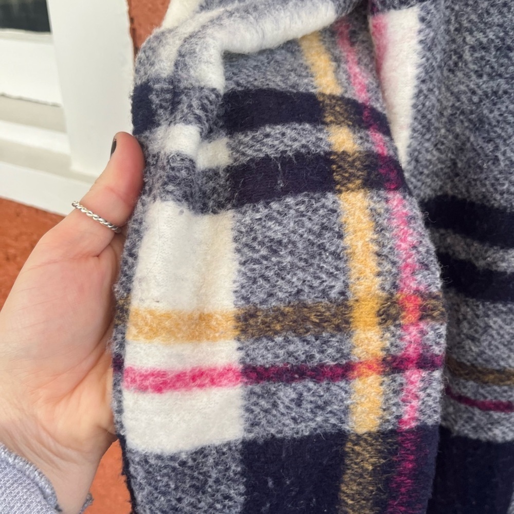 Rachel Zoe Womens Wool Blend Open Front Long Jacket Multicolor Plaid Size Small - Picture 6 of 6